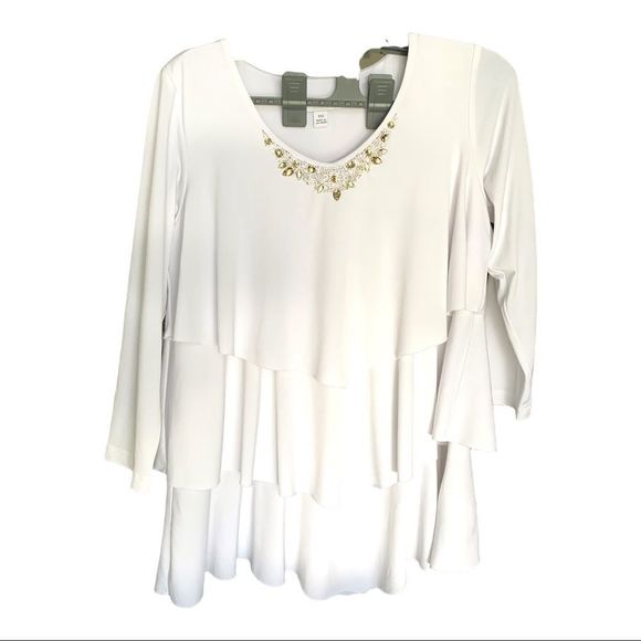 Susan Graver 3/4 Sleeved Tiered Beaded Top fits up to a M (A-009) - Picture 1 of 10